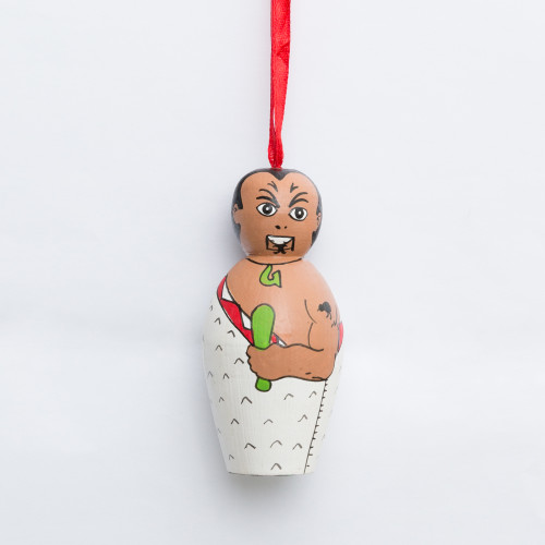 Maori warrior wooden skittle freestanding or hanging decoration