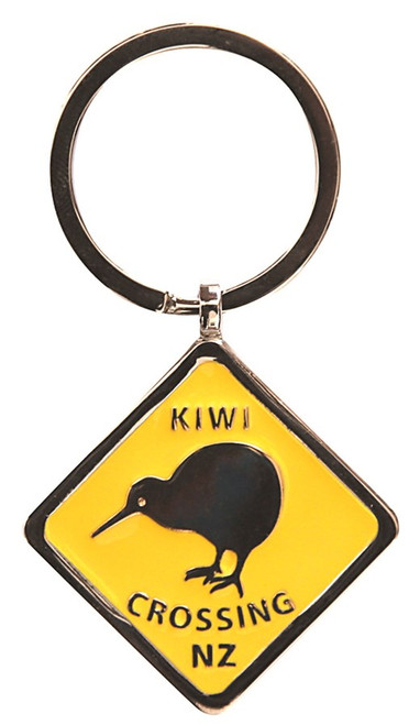 Metal New Zealand Kiwi Crossing sign souvenir keyring