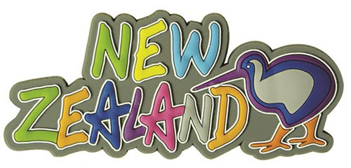 NZ fridge magnet - Coulourful "New Zealand" and Kiwi