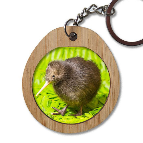 NZ themed oval wooden Keyring - NZ Brown Kiwi chick