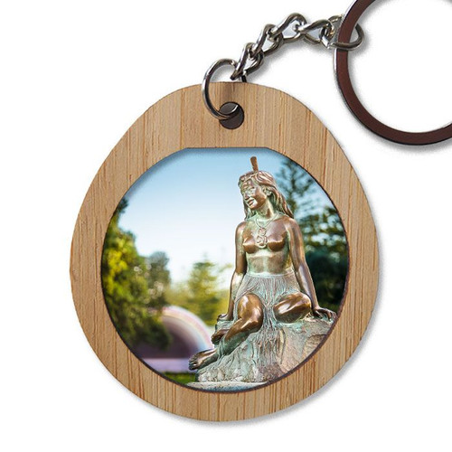 NZ themed oval wooden keyring - "Pania of the Reef" Napier, NZ