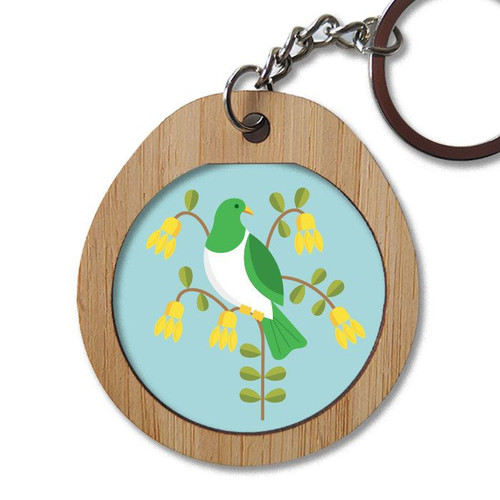 Kereru, NZ Wood Pigeon - oval wooden keyring