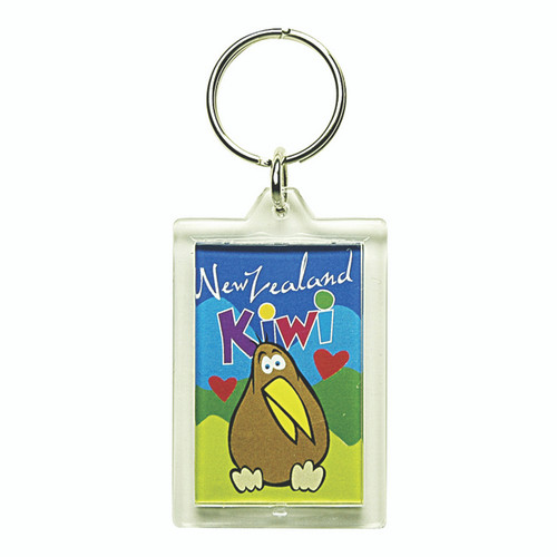 Comical Kiwi and hearts - New Zealand Keyring