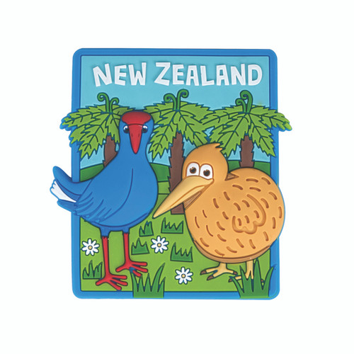 NZ Fridge Magnet - NZ Pukeko and Kiwi