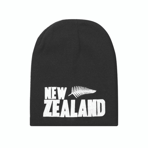 Beanie - Black with New Zealand applique and fern