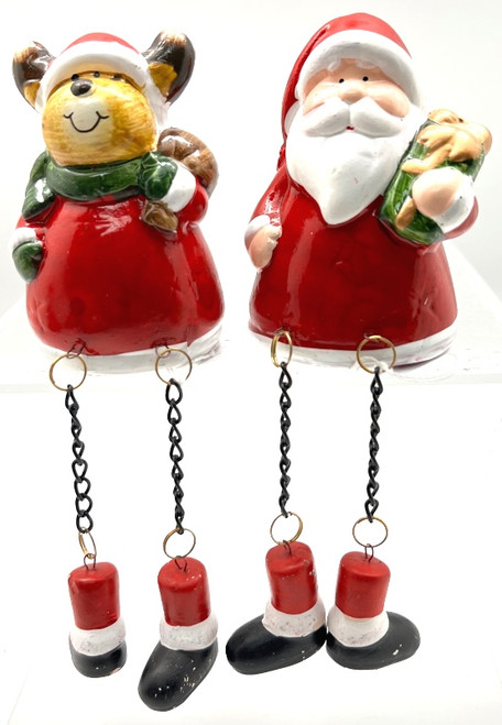 Christmas Reindeer Sitter with chain legs holding sack of presents