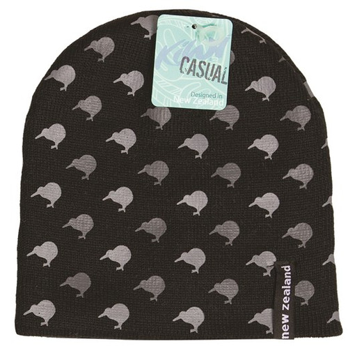 NZ Beanie - Kiwi on grey Grey (kids size)