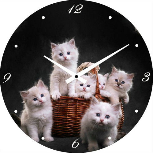 Cute Kittens In A Basket  Clock