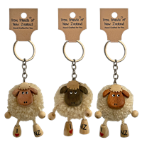 "I heart NZ" on PomPom Sheep with Dangling Legs Keyring