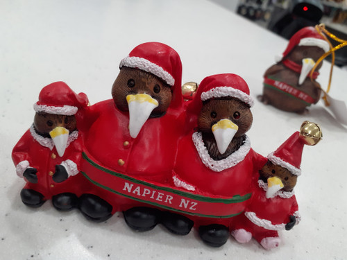 Napier, NZ Kiwi family in Santa outfits, NZ Christmas ornament