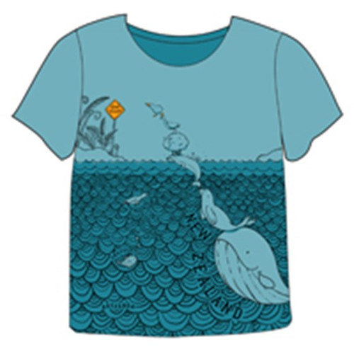 NZ Kids souvenir t-shirt with Kiwi Crossing Slate Blue (various Sizes)