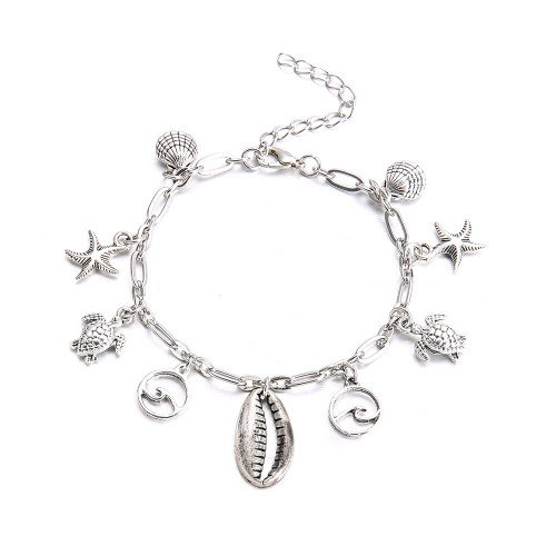 Ocean scene silver anklet with shell