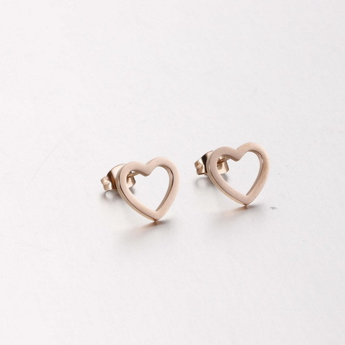 Rose gold hollow heart earrings on stud