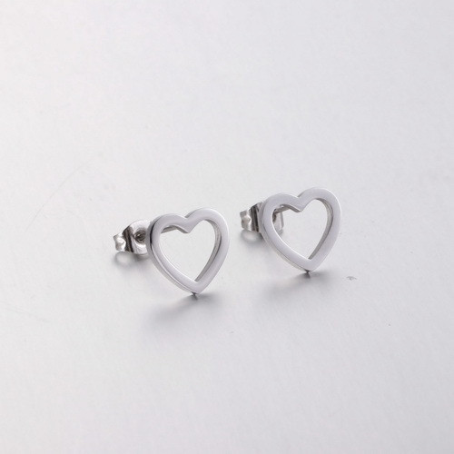 Silver hollow heart earrings on stud