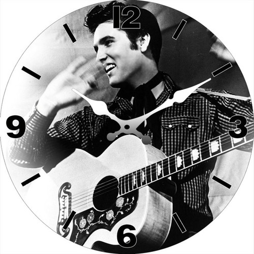 Elvis playing guitar monochrome clock
