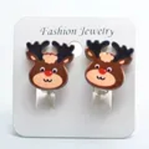Reindeer with black antler clip-on earrings