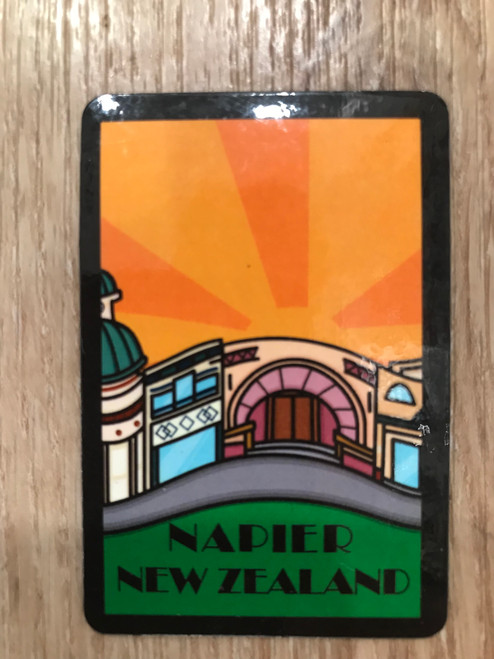 Napier Sunshine magnet with cartoon art deco buildings Napier Sunshine magnet with cartoon art deco buildings