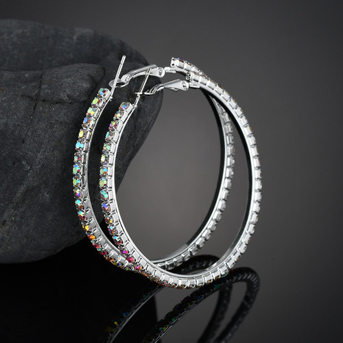 Silver hoop earrings with diamants - 70 mm