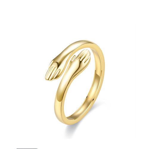 Two hands hugging ring in gold coloured - Adjustable opening