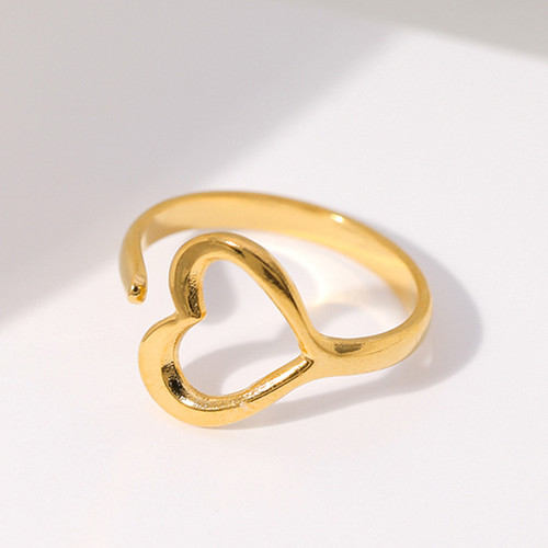 Gold hollow heart ring with adjustable opening