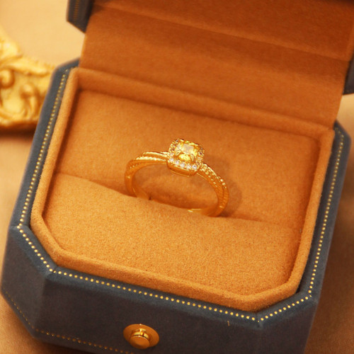 Gold ring with diamants and yellow crystal - Adjustable opening