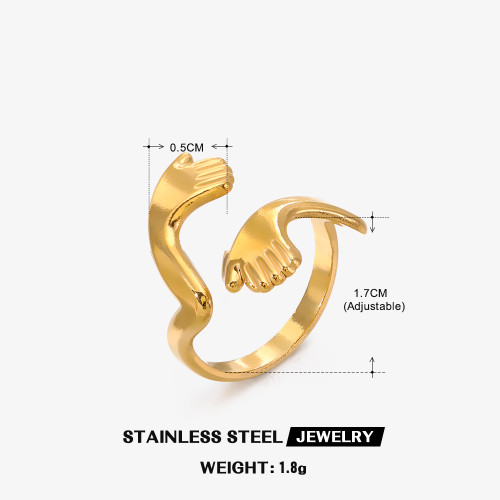 Big irregular hands hugging ring in gold coloured - Adjustable opening