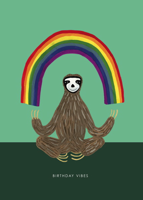 Greeting card - Rainbow sloth 'Birthday vibes'