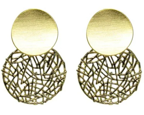 Filigree circles earrings on posts - gold colour