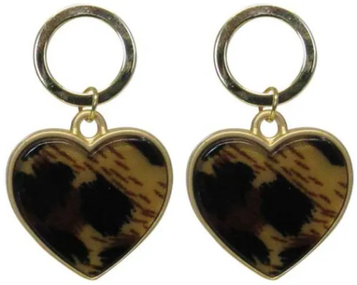 Leopard print heart shaped earrings on posts