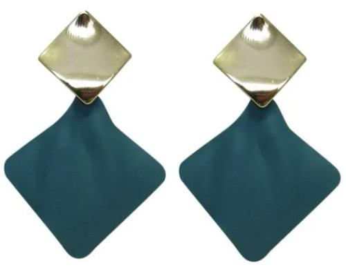Teal Blue wave earrings from square gold studs on posts