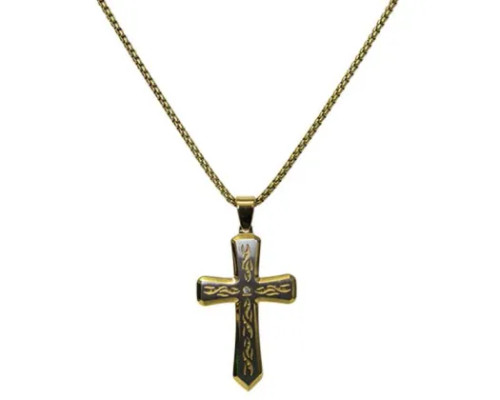 Gold and white coloured cross on chain pendant necklace