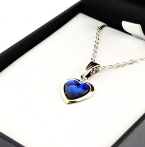 small silver plated heart shaped NZ Paua pendant on chain