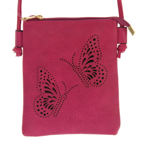 Shoulder bag with 2 Butterfly cut out pattern - fuschia