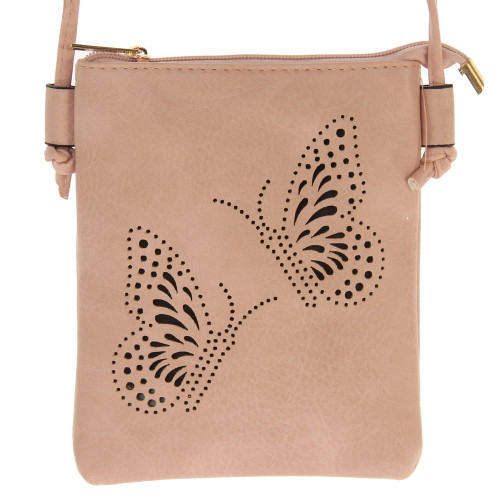 Shoulder bag with butterfly cut out pattern - pink