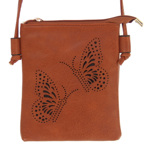 Shoulder bag with butterfly cut out pattern - caramel colour