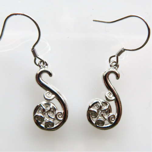 Sterling Silver Koru drop earring on hooks