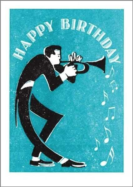 Birthday card - man playing the trumpet