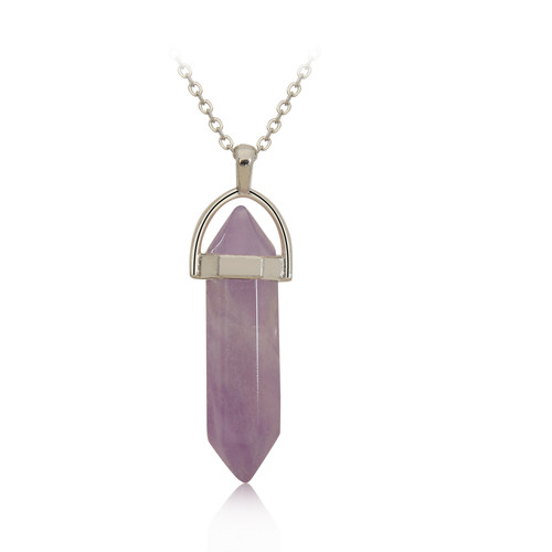 Hexagonal stone on chain necklace - Amethyst