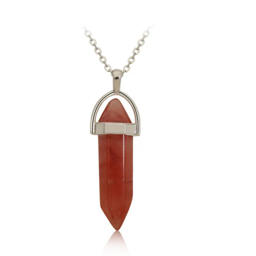 Hexagonal stone on chain necklace - red watermelon