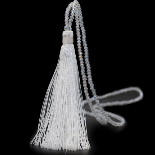 Tassel on beaded necklace - white