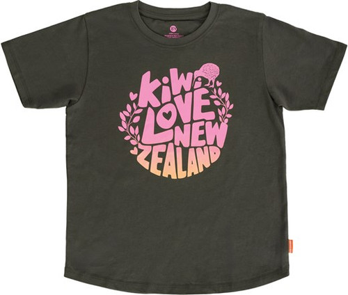 Kids New Zealand “Kiwi Love” T-Shirt - Grey & Pink