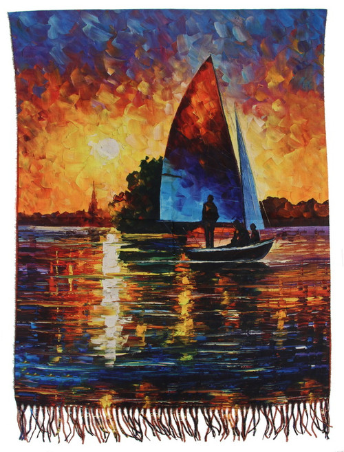 Printed scarf - boat in sunset
