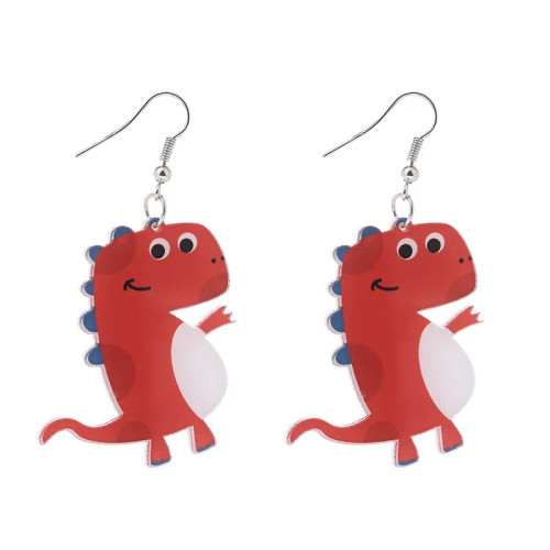 Red dinosaur with blue spikes earrings on hooks