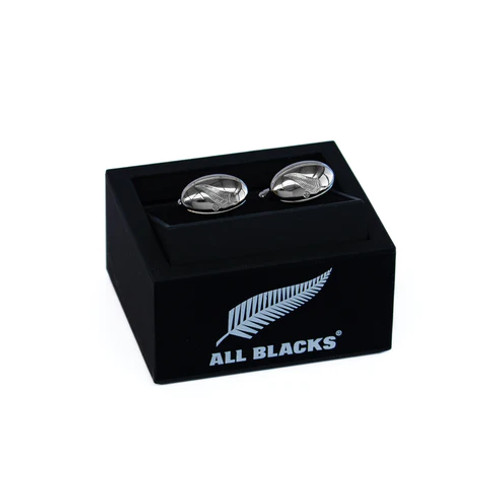 Official All Blacks Silver Fern embossed rugby ball cufflinks