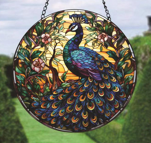 Suncatcher with image of a Peacock - medium