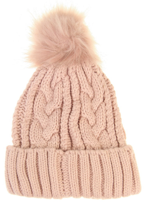 Adult cable knit beanie in pink