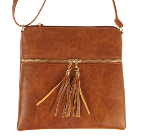 Zip front bag with Tassels - earth