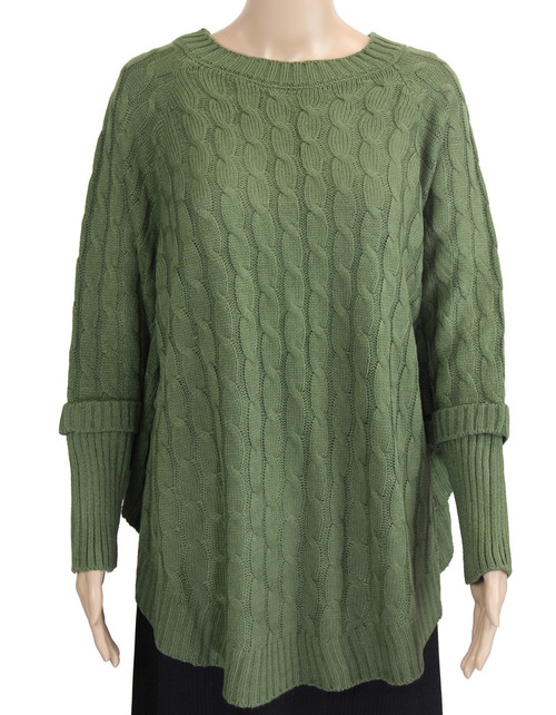 Cable knit poncho top in olive