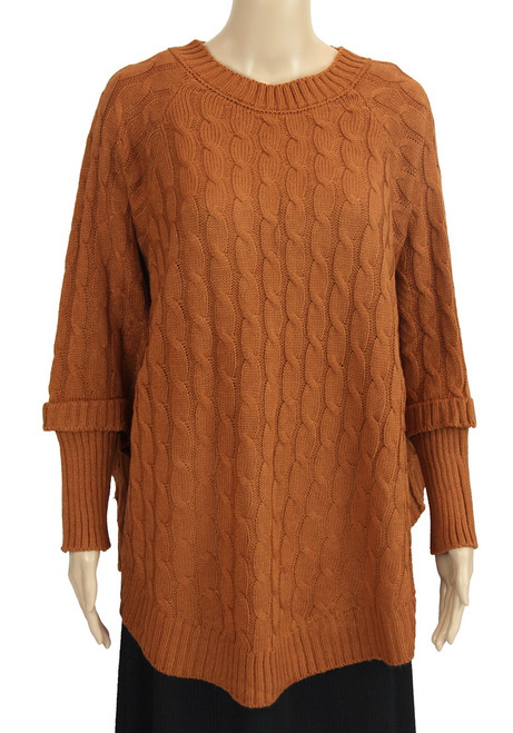 Cable knit poncho top in rust