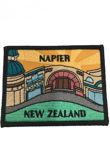 Iron on patch for Napier, New Zealand with art deco buildings